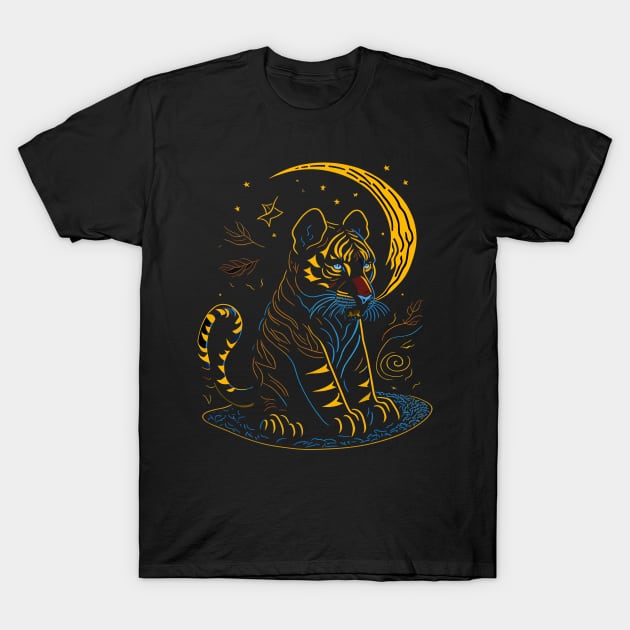 Tiger Cub Under Moonlight Drawing T-Shirt by Obotan Mmienu